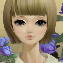 Fondo de pantalla Anime Girl And Blue Flowers 128x128