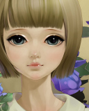 Anime Girl And Blue Flowers screenshot #1 128x160