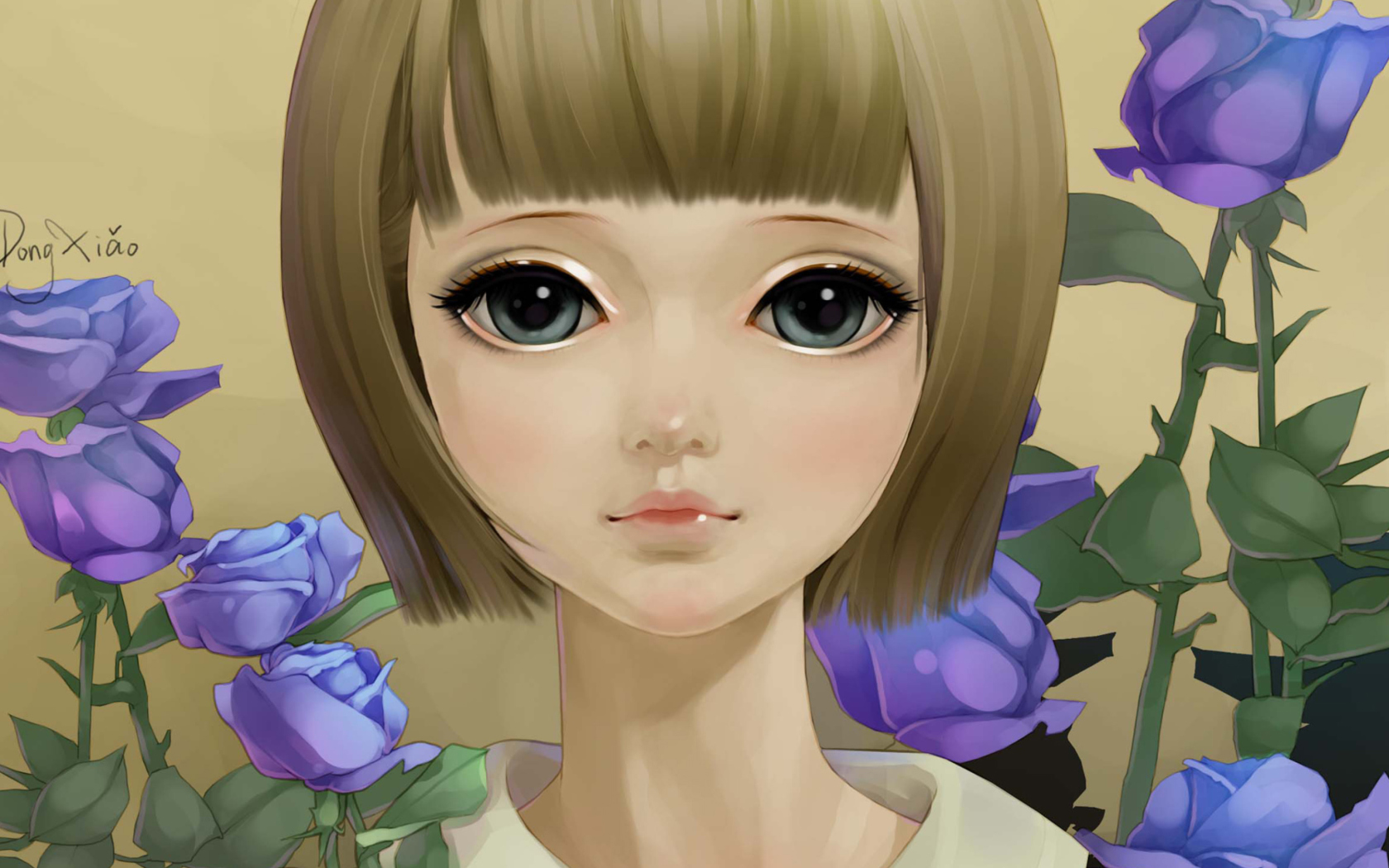 Anime Girl And Blue Flowers screenshot #1 1680x1050