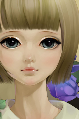 Обои Anime Girl And Blue Flowers 320x480