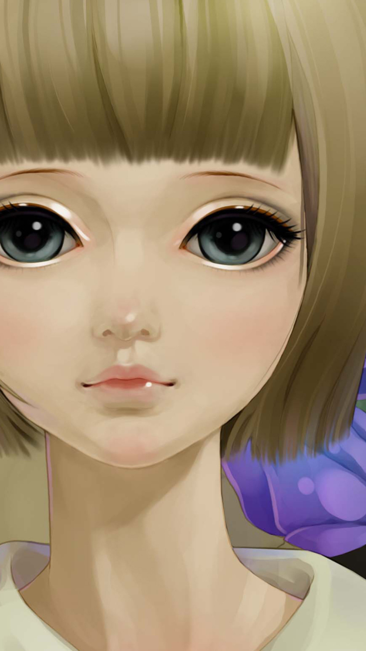 Fondo de pantalla Anime Girl And Blue Flowers 750x1334