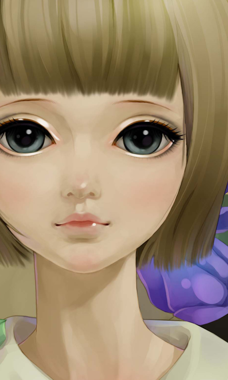 Anime Girl And Blue Flowers screenshot #1 768x1280
