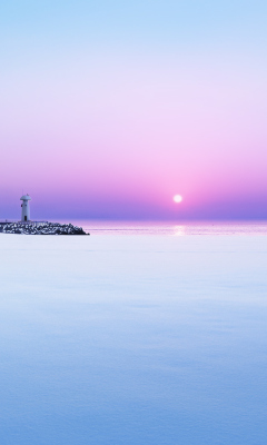 Screenshot №1 pro téma Lighthouse On Sea Pier At Dawn 240x400