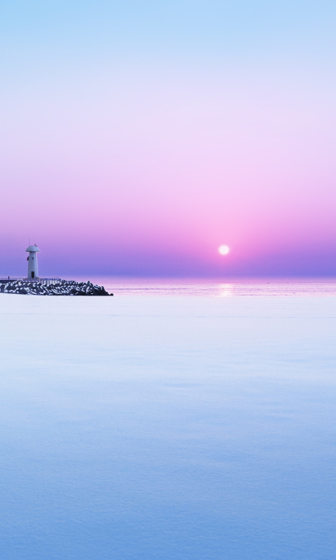 Fondo de pantalla Lighthouse On Sea Pier At Dawn 480x800
