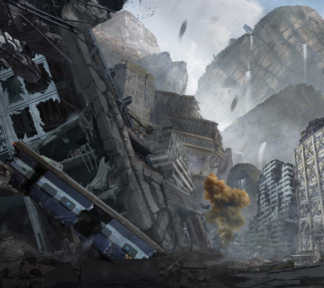 Обои City in Ruins after Post Apocalypse Destruction 1080x960