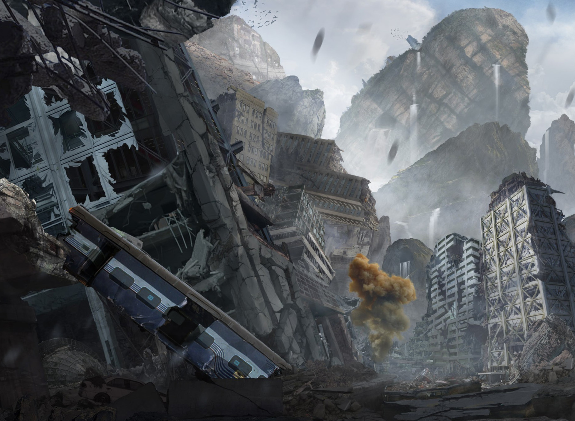 City in Ruins after Post Apocalypse Destruction wallpaper 1920x1408