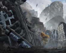 City in Ruins after Post Apocalypse Destruction wallpaper 220x176