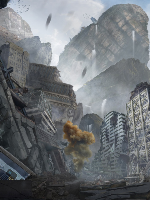 City in Ruins after Post Apocalypse Destruction wallpaper 480x640