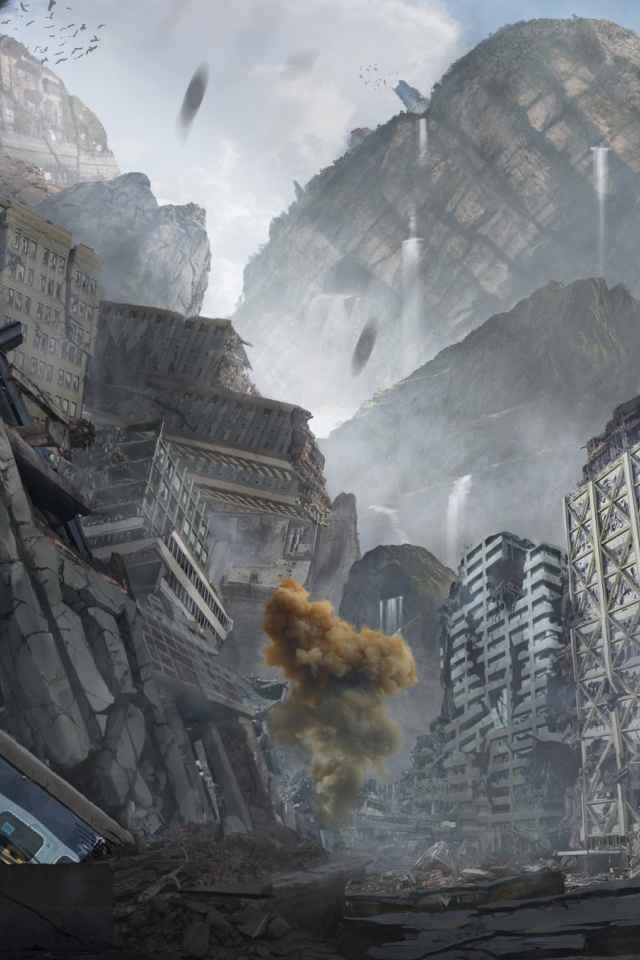 City in Ruins after Post Apocalypse Destruction wallpaper 640x960