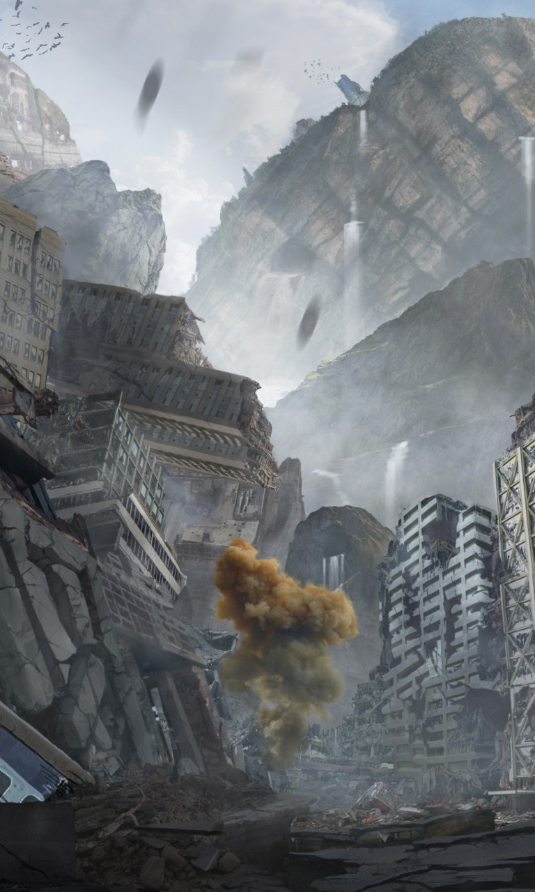 Fondo de pantalla City in Ruins after Post Apocalypse Destruction 768x1280