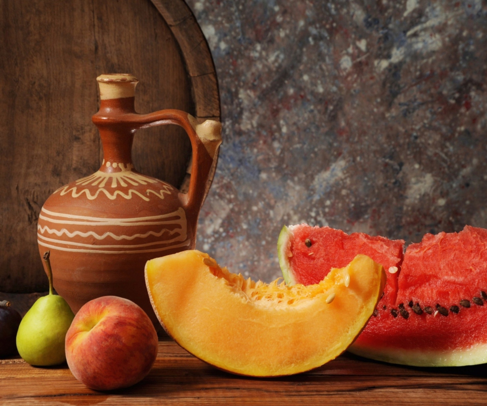 Fruits And Wine Still Life wallpaper 960x800