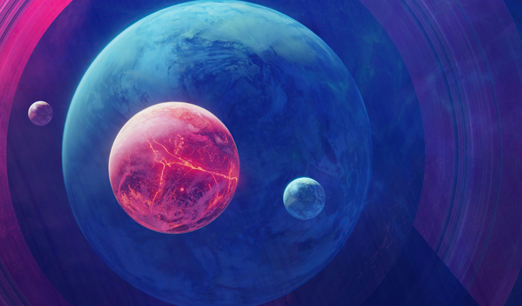 Planet Moon Space Digital Art wallpaper 1024x600