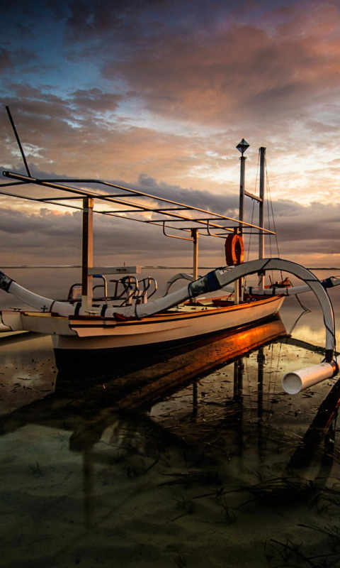 Fondo de pantalla Landscape with Boat in Ocean 480x800