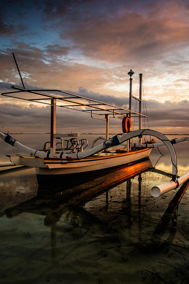 Landscape with Boat in Ocean wallpaper 640x960