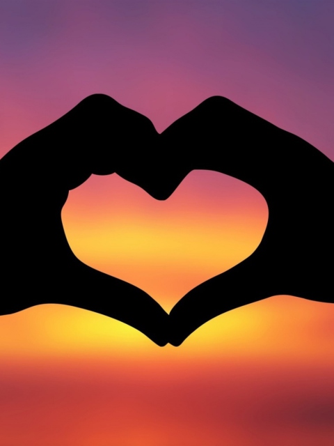 Hands Making A Heart In The Sunset wallpaper 480x640