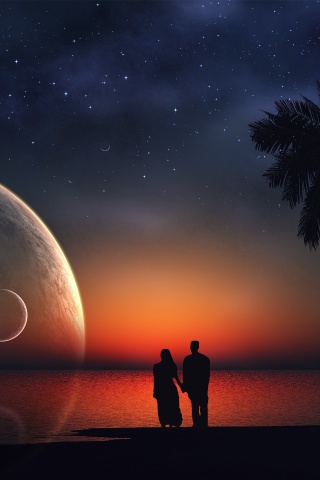 Das Romantic Night on Sea Wallpaper 320x480