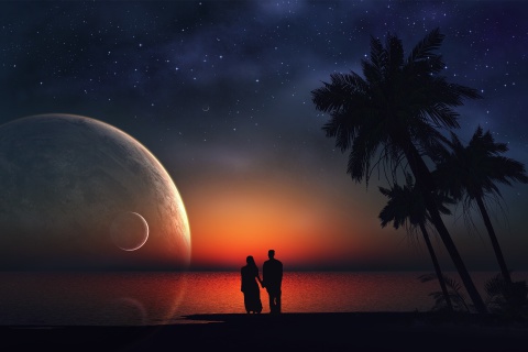 Das Romantic Night on Sea Wallpaper 480x320