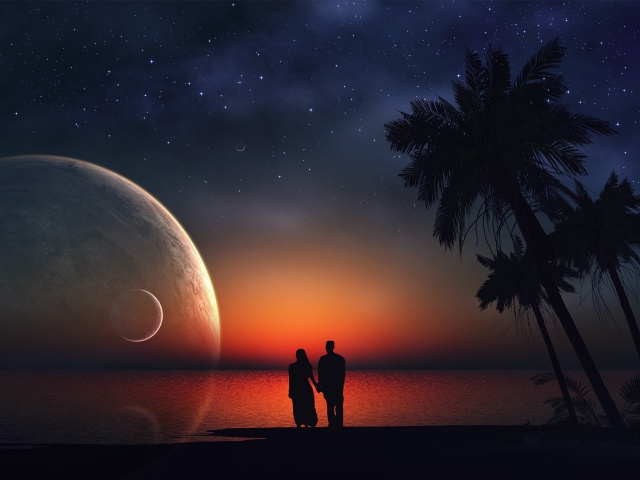 Romantic Night on Sea wallpaper 640x480
