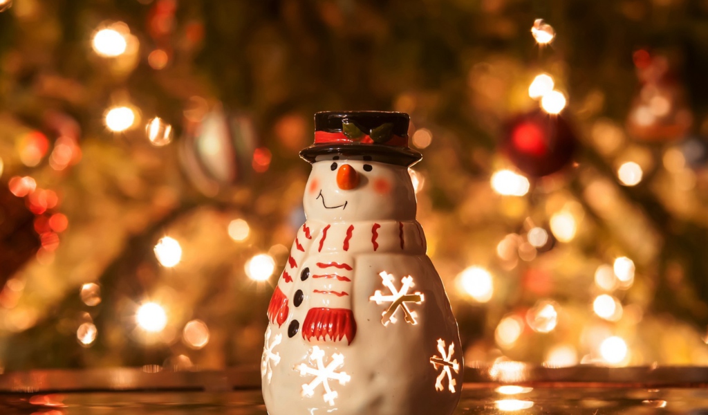 Das Christmas Snowman Candle Wallpaper 1024x600
