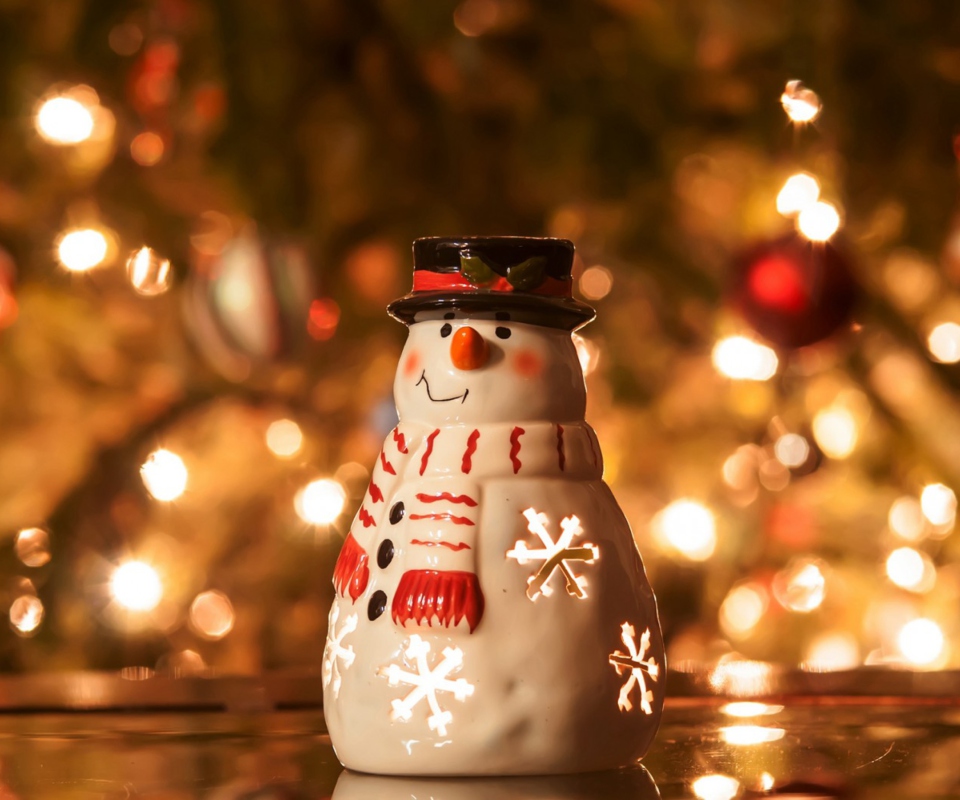 Das Christmas Snowman Candle Wallpaper 960x800