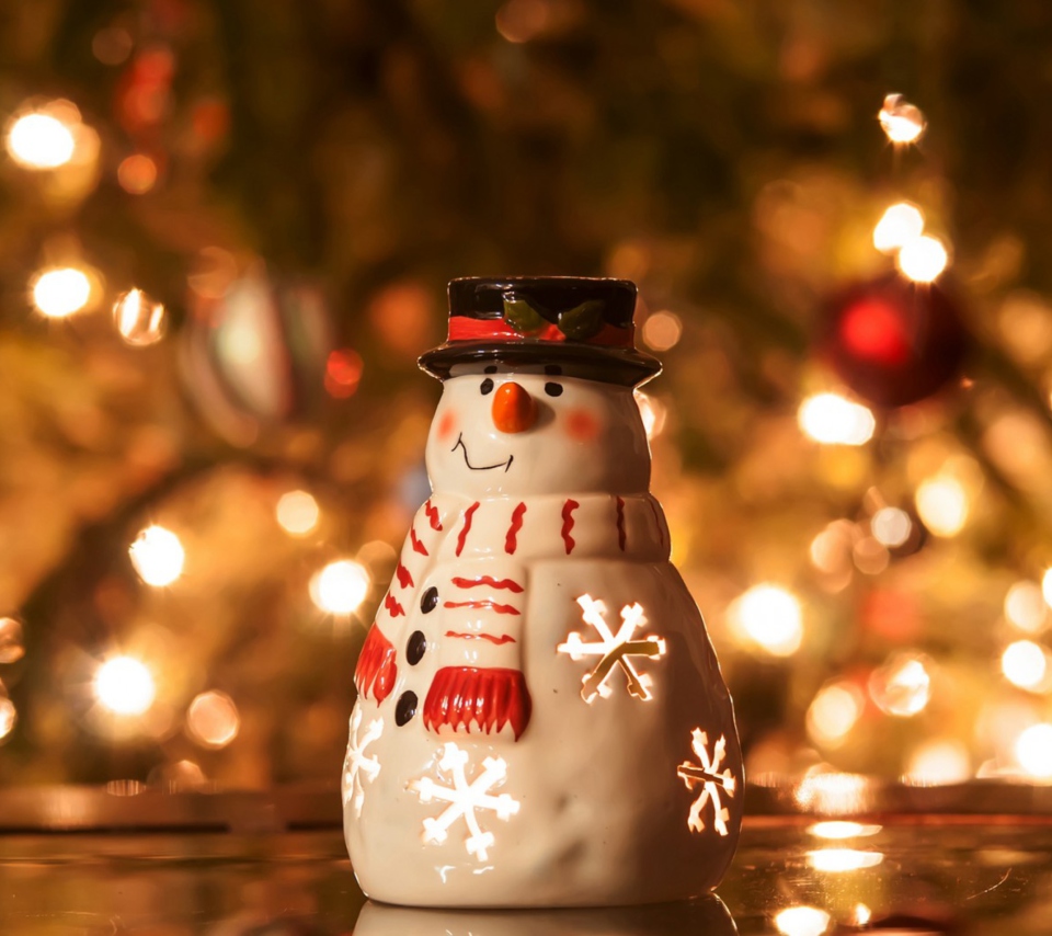 Fondo de pantalla Christmas Snowman Candle 960x854