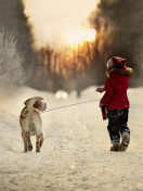 Das Winter Walking with Dog Wallpaper 132x176