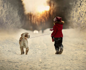 Das Winter Walking with Dog Wallpaper 176x144