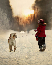 Winter Walking with Dog wallpaper 176x220