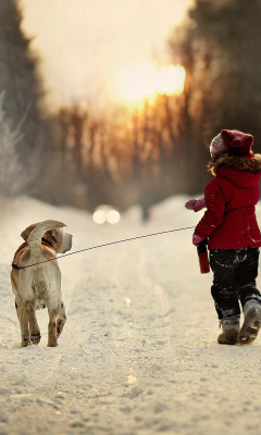 Fondo de pantalla Winter Walking with Dog 240x400