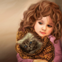 Little Girl With Kitten In Blanket Painting screenshot #1 128x128