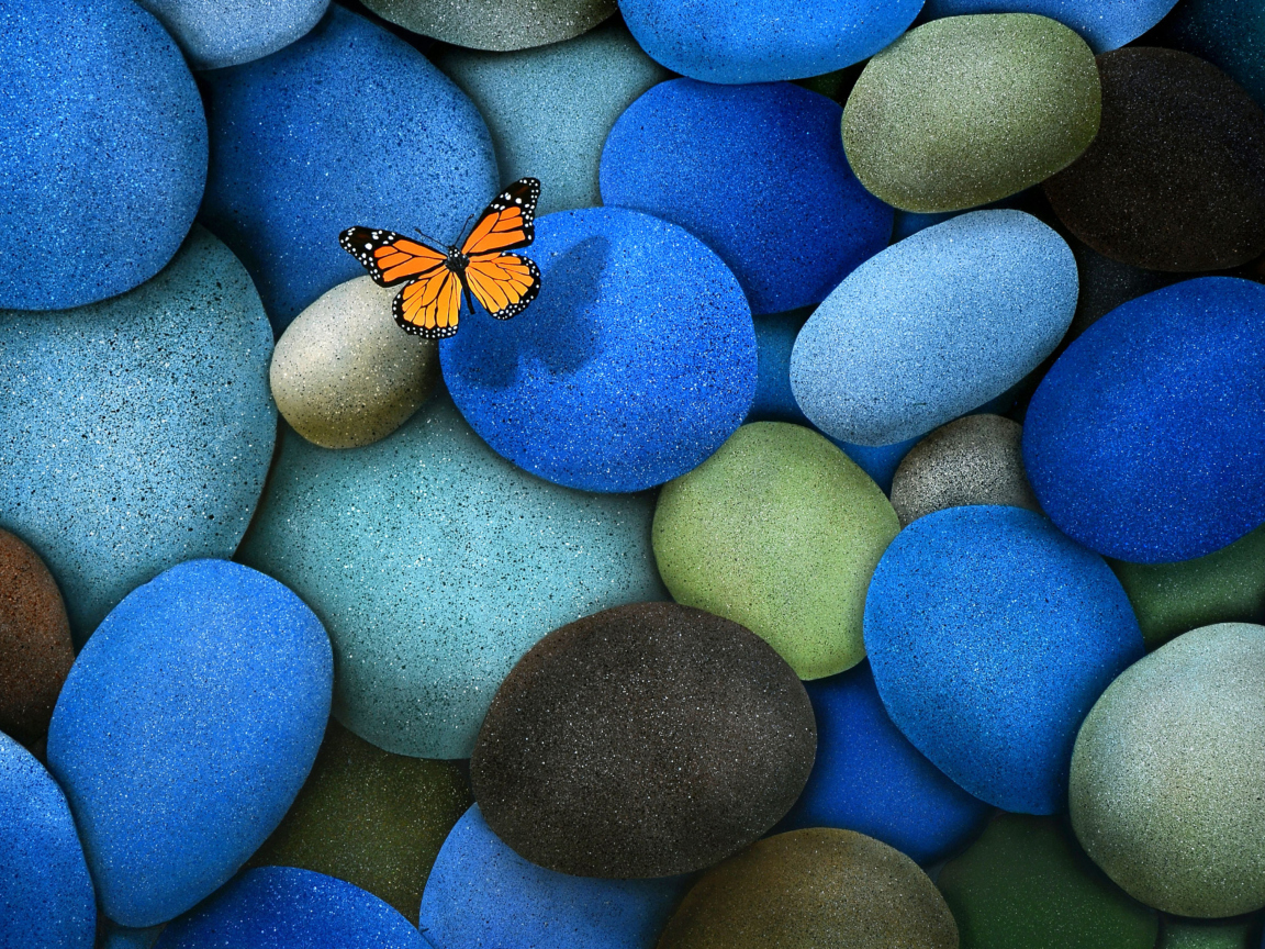 Sfondi Orange Butterfly On Blue Stones 1152x864