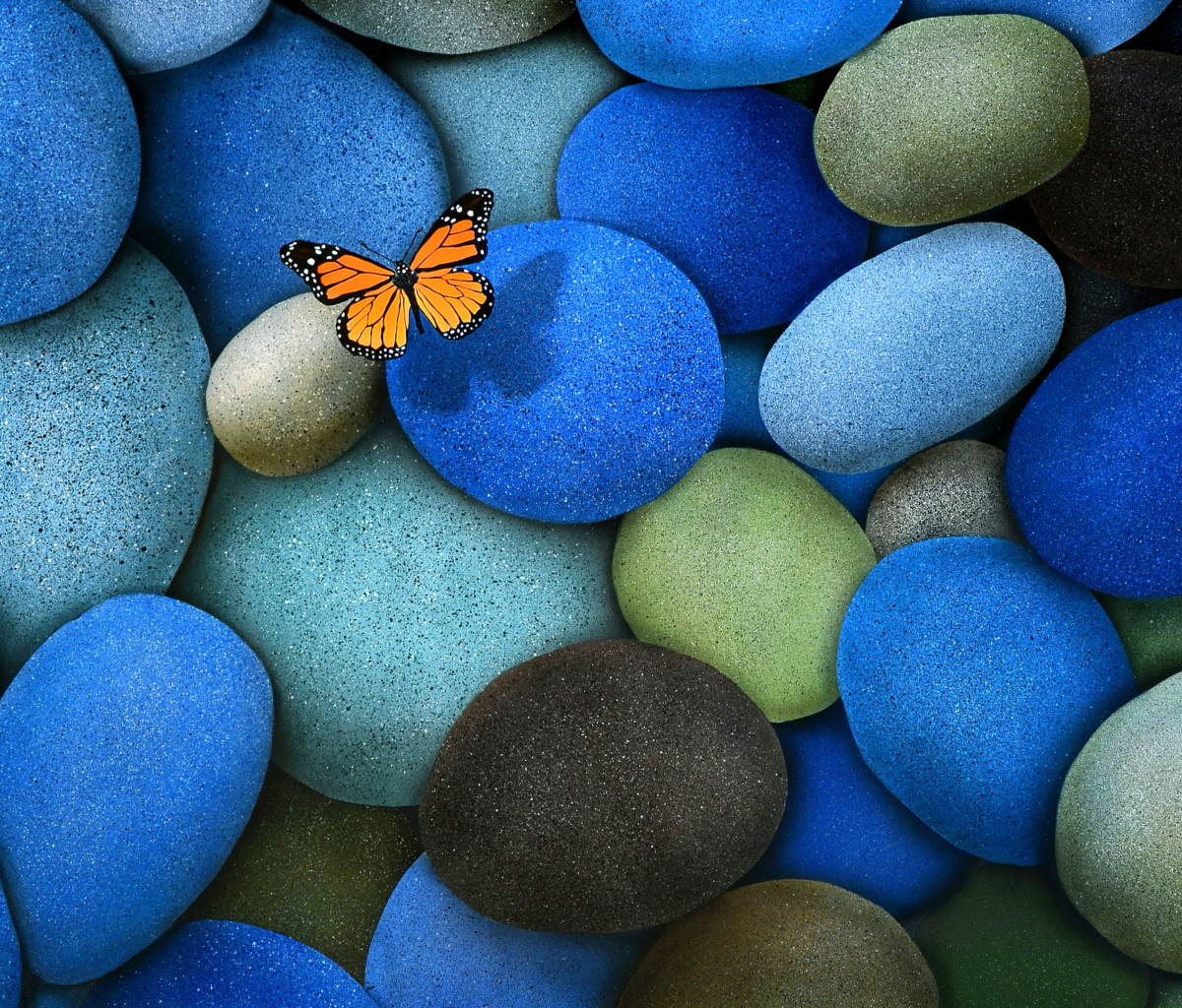 Screenshot №1 pro téma Orange Butterfly On Blue Stones 1200x1024