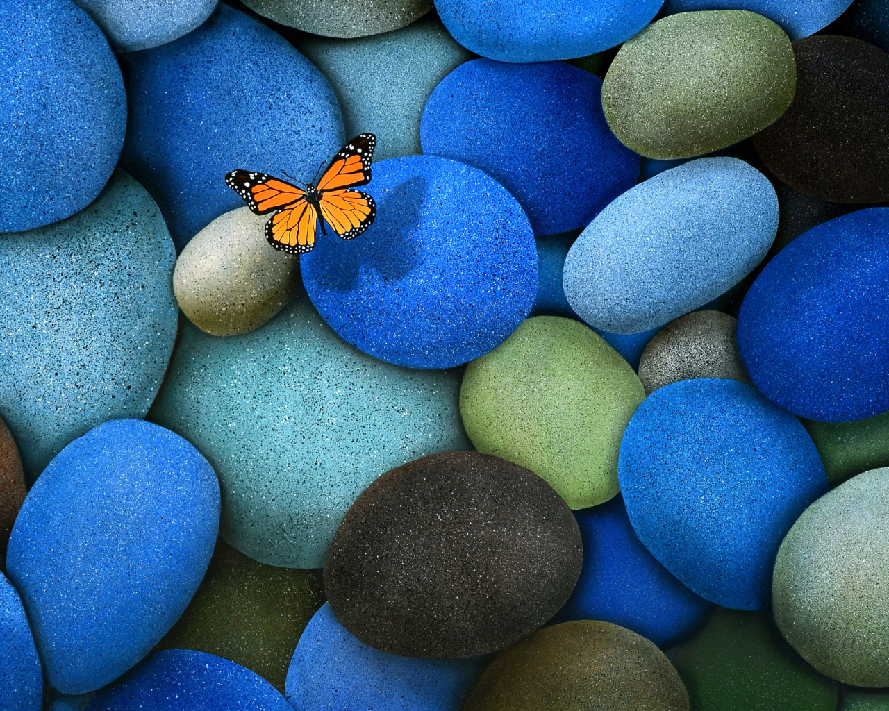 Orange Butterfly On Blue Stones screenshot #1 1280x1024