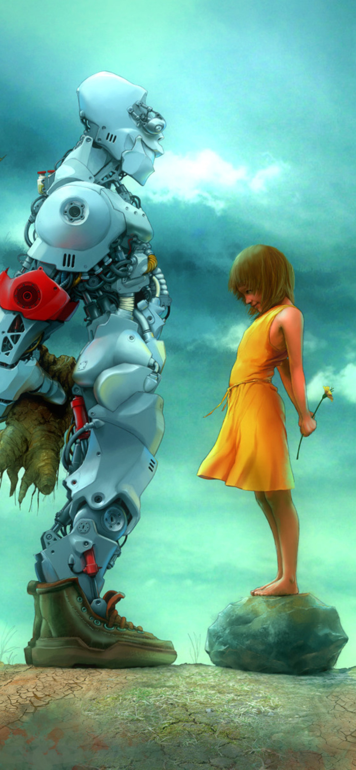 Girl And Robot wallpaper 1170x2532