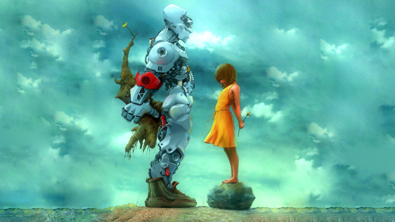 Girl And Robot wallpaper 1366x768