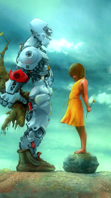 Das Girl And Robot Wallpaper 360x640