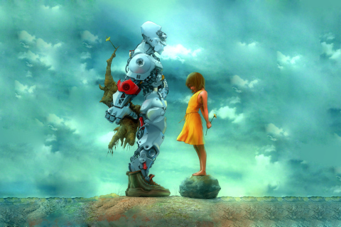 Das Girl And Robot Wallpaper 480x320