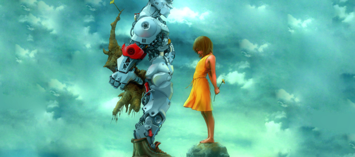 Обои Girl And Robot 720x320