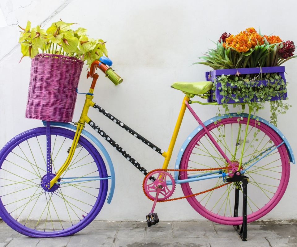 Flowers on Bicycle wallpaper 960x800