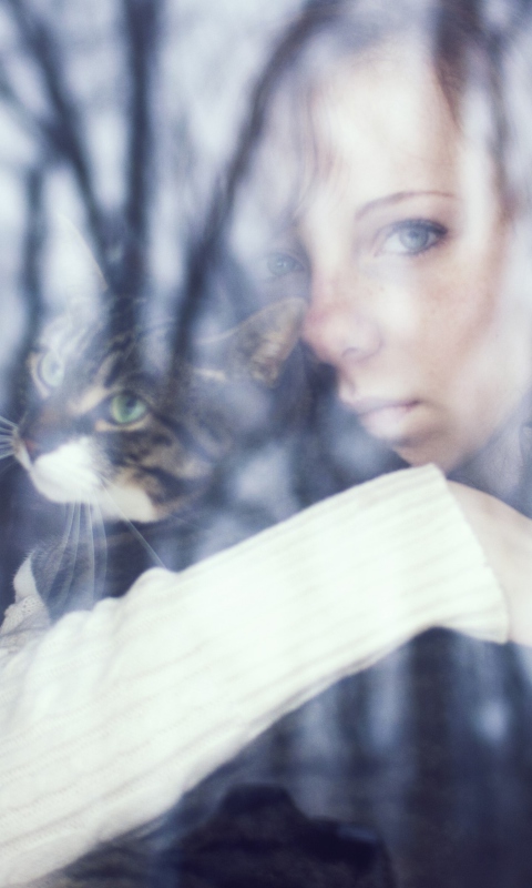 Girl And Her Beloved Cat wallpaper 480x800