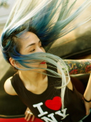 Cool Asian Girl With Blue Hair & I Love NY T-shirt wallpaper 132x176