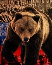 Das Russian Bear on Flag Background Wallpaper 176x220