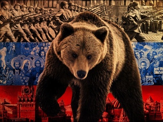 Russian Bear on Flag Background wallpaper 320x240