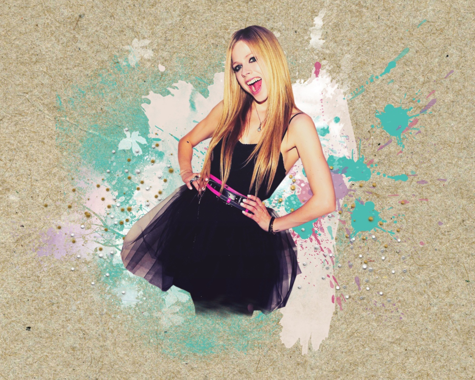 Обои Avril Lavigne In Black Dress 1600x1280
