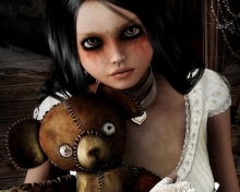 Das Girl With Teddy Bear Wallpaper 220x176