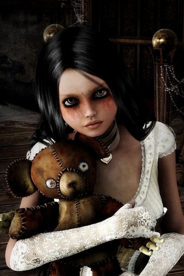 Girl With Teddy Bear wallpaper 640x960