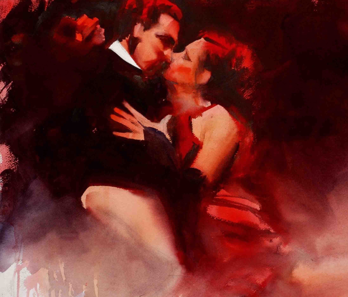 Обои Kiss Of Love Watercolor Painting 1200x1024