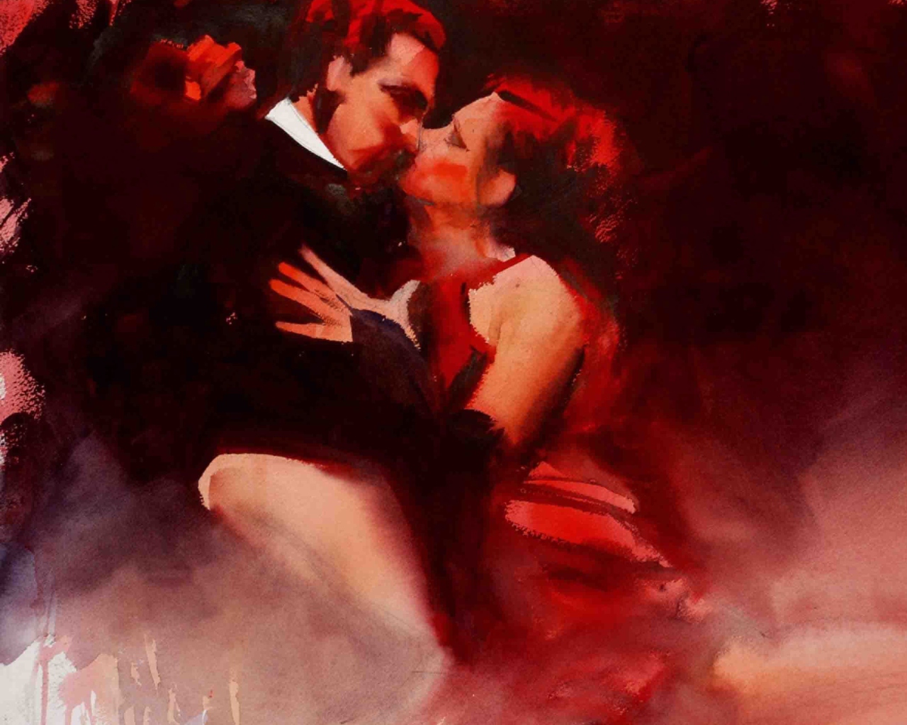 Kiss Of Love Watercolor Painting wallpaper 1280x1024