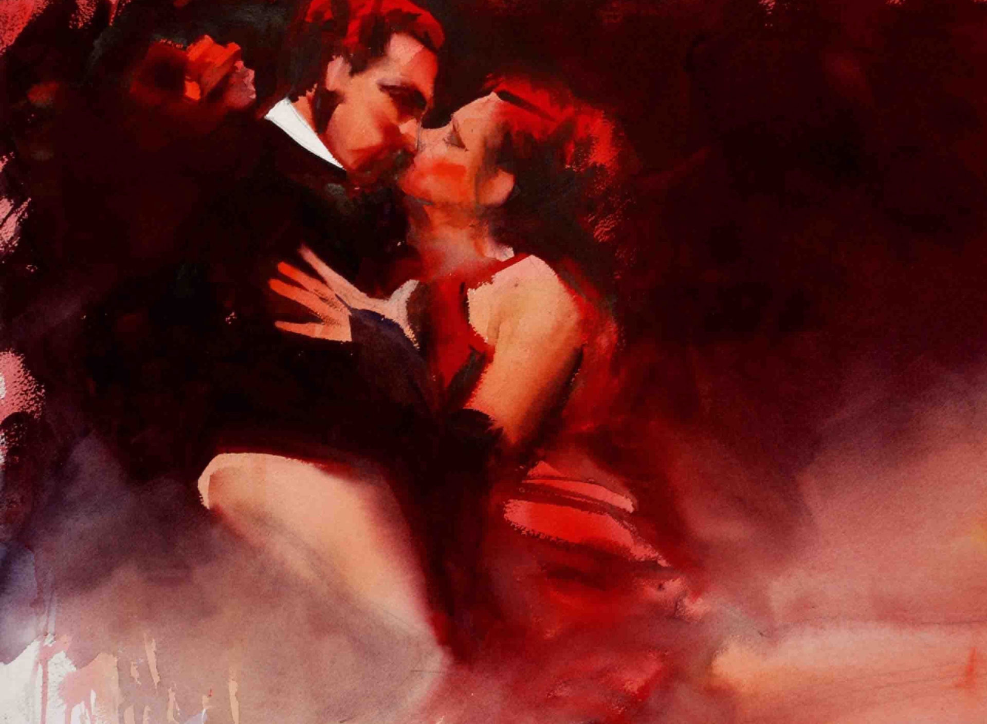 Обои Kiss Of Love Watercolor Painting 1920x1408