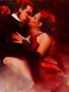 Kiss Of Love Watercolor Painting wallpaper 240x320